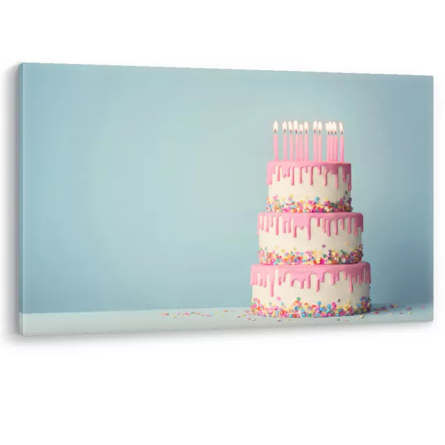 Tiered Birthday Cake Party Candles Framed Canvas Wall Art Picture Print