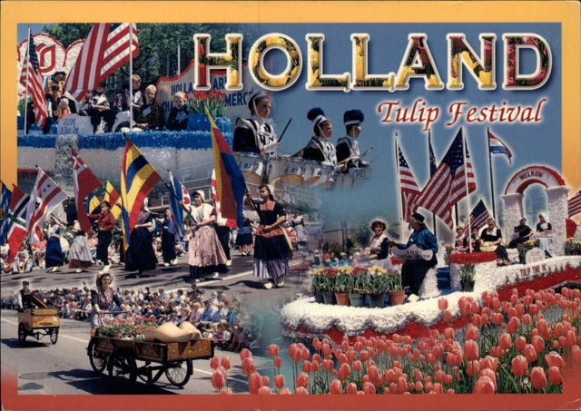 Michigan Holland Tulip Festival multiview parade floats ~ unused postcard sku971