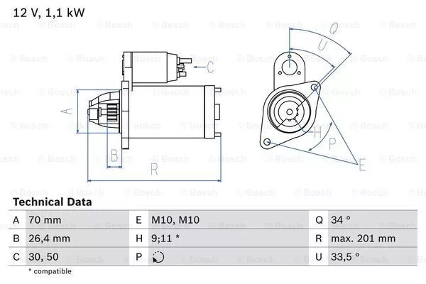 Bosch 0 986 020 350 Starter Für Mercedes-Benz Mercedes-Benz (Bbdc)