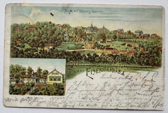 Gruss aus Litho AK Eisenberg Sachsen Altenburg Thüringen gel. 1901