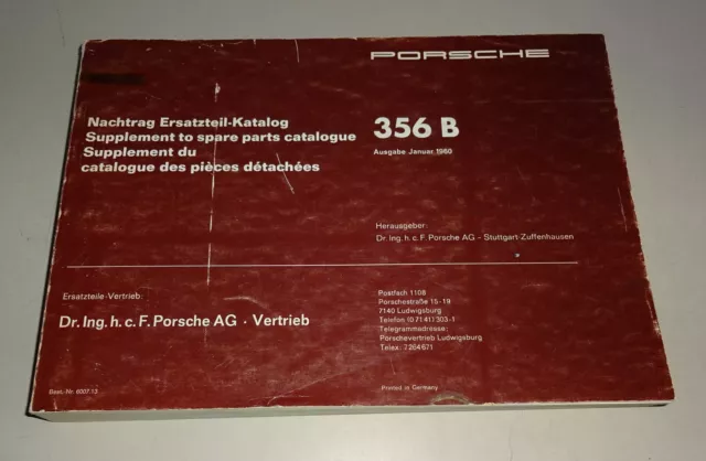 Nachtrag Teilekatalog / Supplement to Spare Parts List Porsche 356 B Stand 01/60