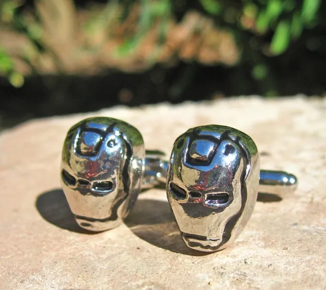 Iron Man Cufflinks with Silver Finish and Black Inlay – Wedding, Father's Day