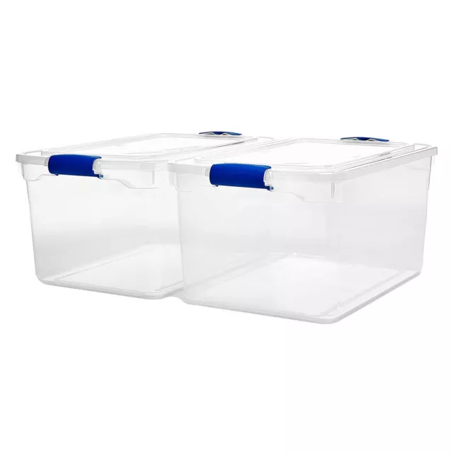 Homz 66 Qt Multipurpose Stackable Storage Bin with Latching Lids, Clear (2 Pack)