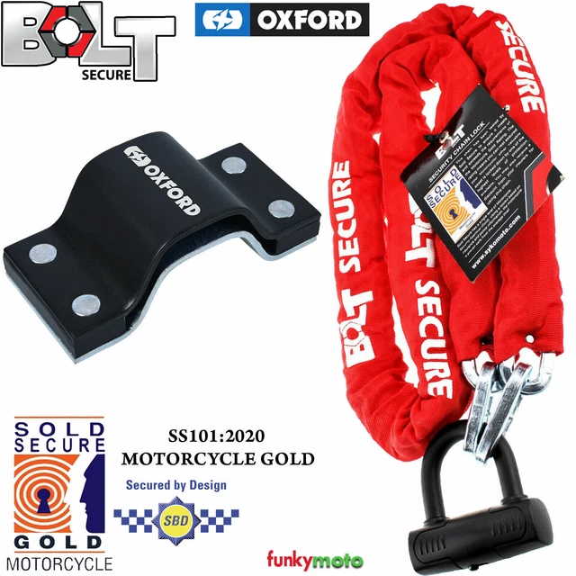 BLOCCO CATENA BULLONE MOTO 1,8m + OXFORD FORZA ANCORAGGIO VENDUTO PACCHETTO SICURO