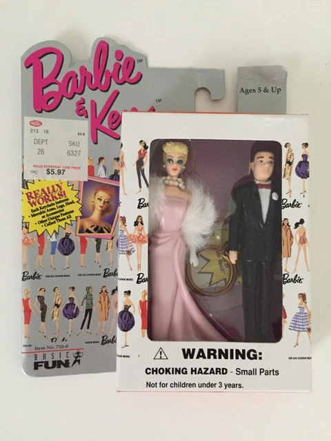 1996 Basic Fun Barbie and Ken Doll 2 Keychains Set Enchanted Evening #710-0~NIB