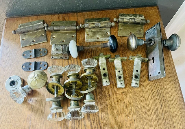 Vintage Antique Glass Door Knob With Latch Lock Sets Brass Hinges Porcelain Knob