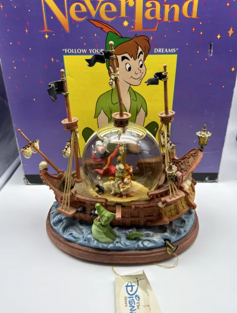 Disney PETER PAN MUSICAL SNOW GLOBE Pirate Ship “YOU CAN FLY” With Box - FLAW