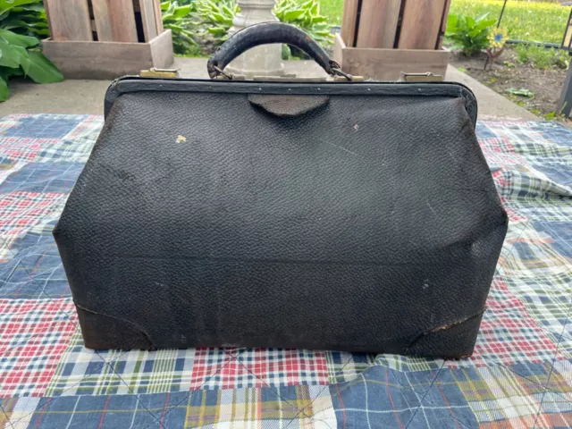 Vintage Large Leather Doctors Morticians Medical Bag
