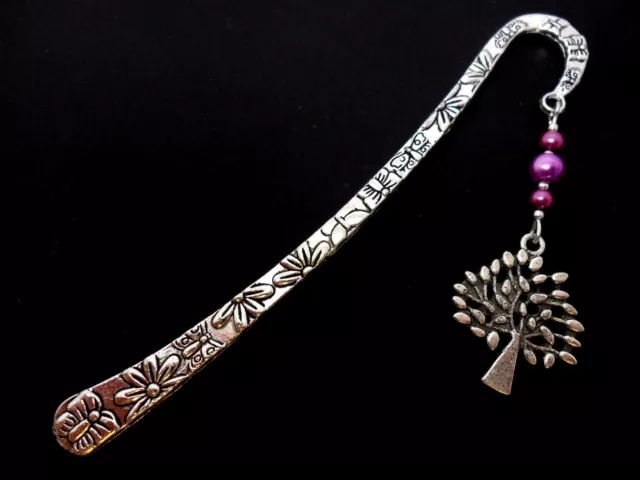 A Tibetan Silver  Tree Of Life Charm & Purple Bead  Bookmark. New.