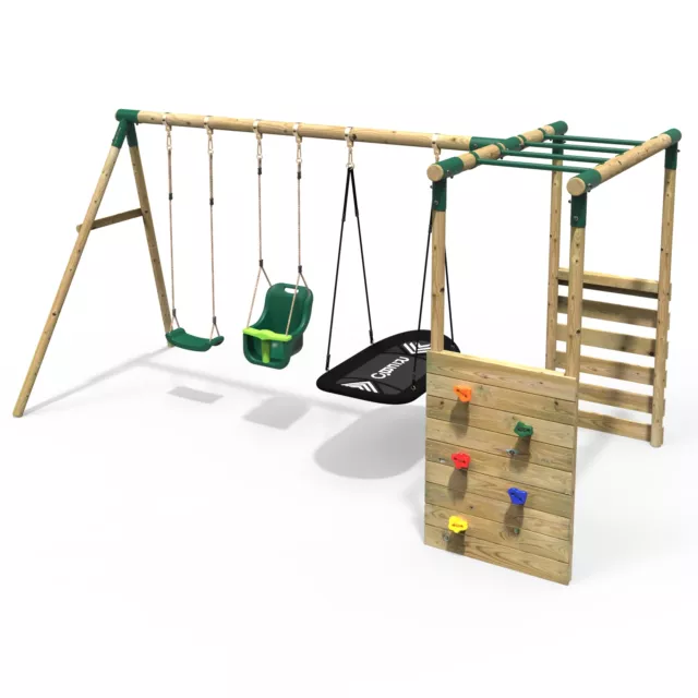 Rebo Wooden Garden Children's Swing Set with Monkey Bar Attachment