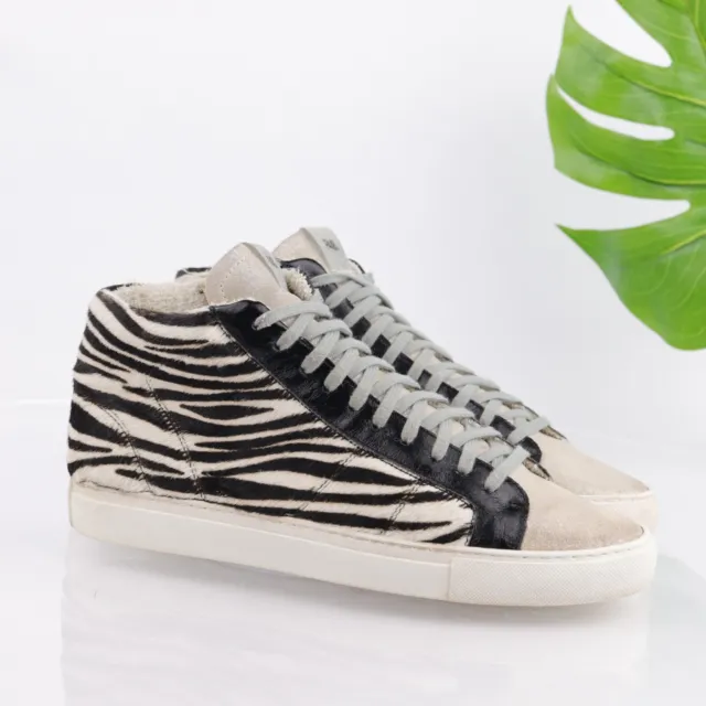 P448 Skate Sneaker Women's Size 42 11 Zebra Pony Hair High Top Glitter Shoe