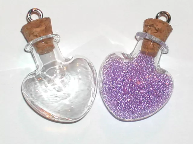 1 pc Glass HEART vial cork Lampwork pendant charm 2ml oil Bottle Findings Lg