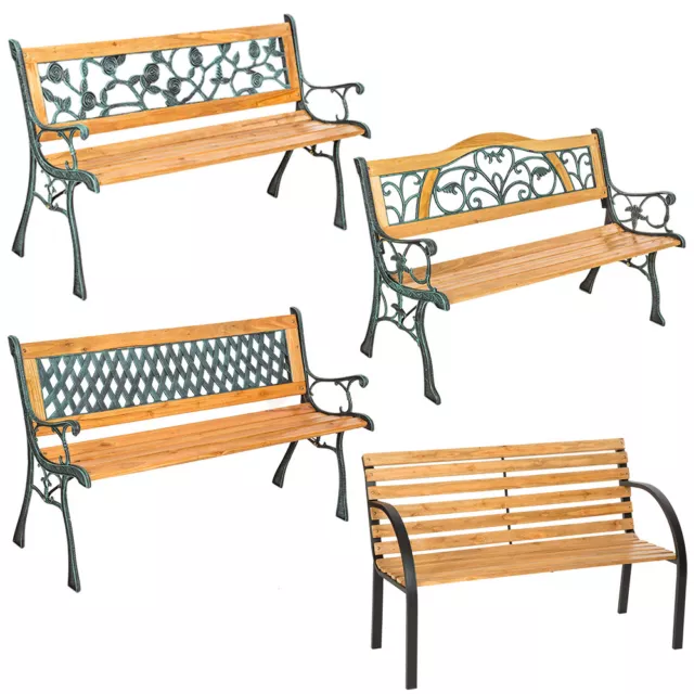 Banc banquette mobilier meuble de jardin parc terrasse en bois et fonte neuf