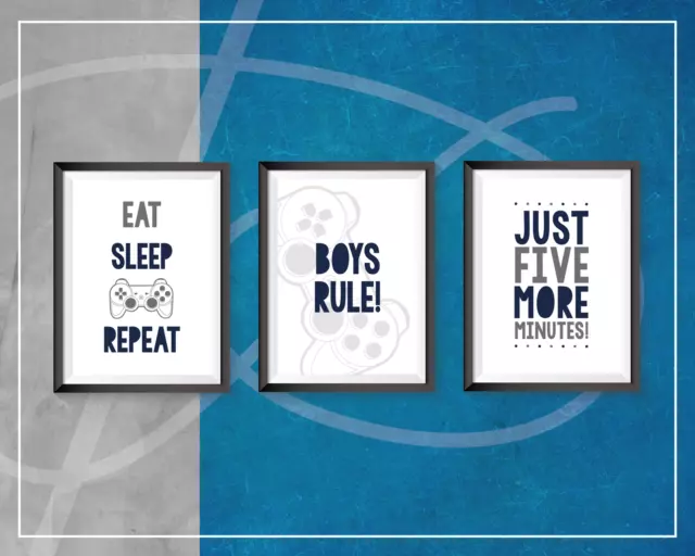 Gaming prints Bedroom Decor Gamer Eat Sleep Game Repeat NAVY GREY boys bedroom