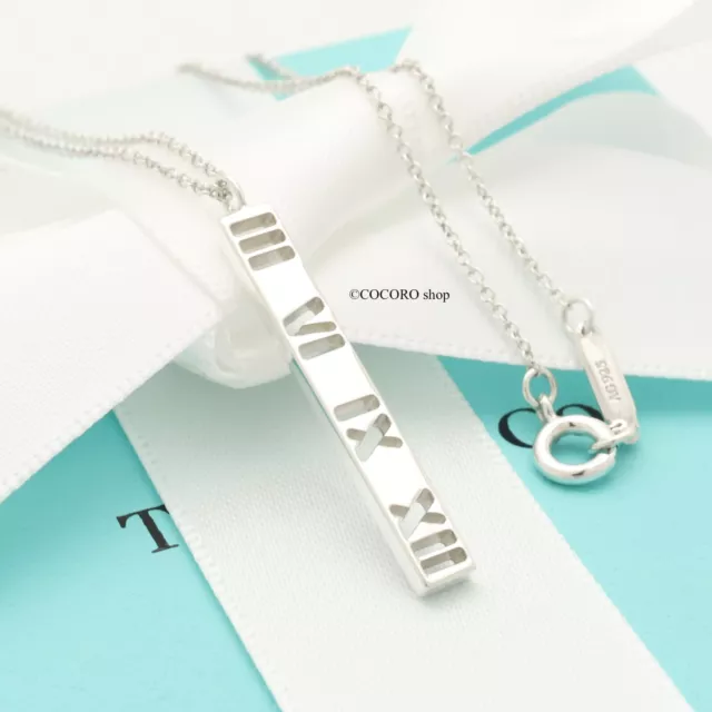 GIFT* Tiffany & Co. Atlas Bar Roman Numeral Necklace 20.5" Silver w/Box & Pouch