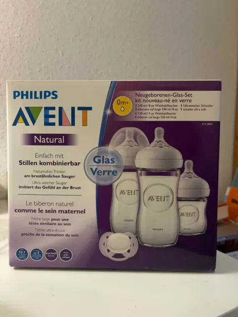 PHILIPS AVENT Glas Babyflaschen für Neugeborene Anti-Kolik + Sauger + Schnuller