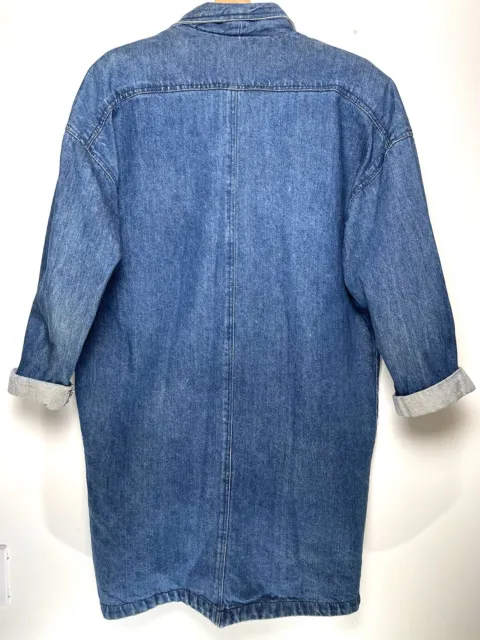 80S DENIM JEAN Blazer Full Length M Jacket Blue Oversized Collared ...