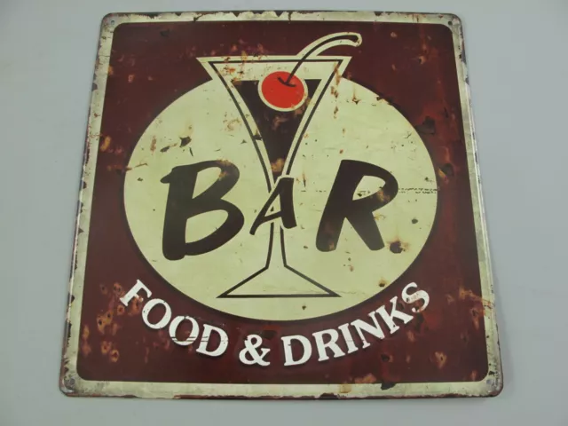 9977749 Murale Targa di Latta Vintage BAR Food & Drinks Rilievo 30x30cm