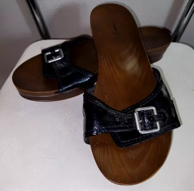 DR SCHOLLS Womens Slides Sandals Faux Woodgrain Look Black Size 9