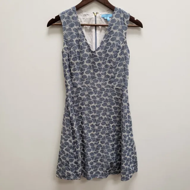 Draper James Womens Floral Eyelet Dress Size 2 Blue Sleeveless V Neck A Line