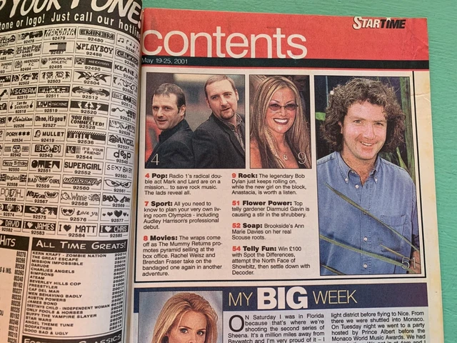 Marc Riley Mark Radcliffe STAR TIME MAG 19-May-2001 BROOKSIDE Gena Lee Nolin Mark Radcliffe Marc ...