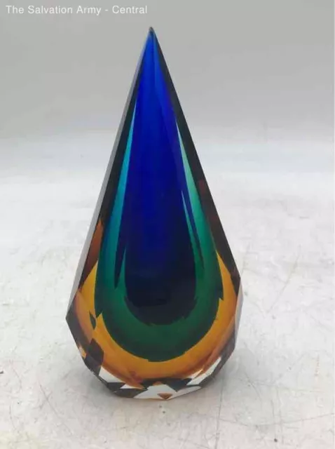 Italian Murano Diamond Faceted Sommerso Glass Layers Pointed Tip Paperweight