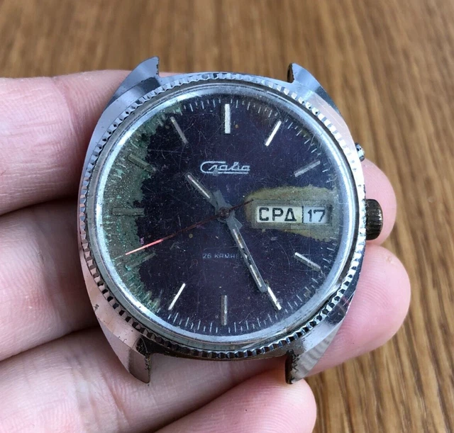 Montre Vintage Slava 1990 URSS - Calibre 2414 Mécanique Manuel - Boîtier Acier, Cadran Noir