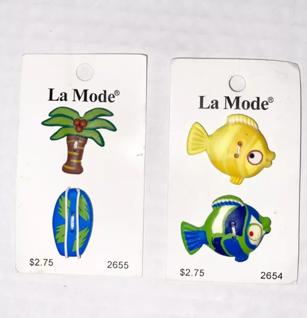 VINTAGE BUTTONS BEACH Themed Buttons Fish Palm Tree By La Mode $10.00 ...