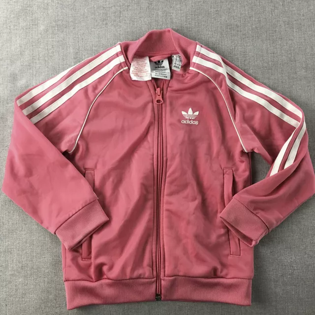 Adidas Kids Girls Jacket Size 4 - 5 Years Pink Trefoil Logo Zip-Up Pockets Coat