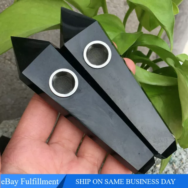 Natural Black Obsidian Quartz Crystal Pipes Smoking Pipe Healing Point Obelisk