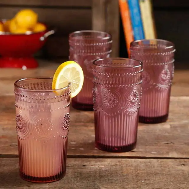 The Pioneer Woman Amelia 15.22-Ounce Rose Glass Tumblers, Set of 4
