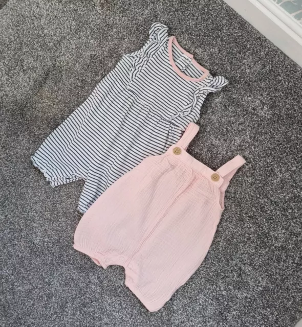 Matalan Baby Girls Outfit Summer Romper Bundle 3-6 Months Pink dungarees blue b