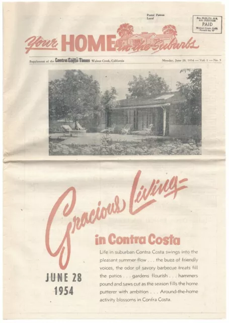 HOME IN SUBURBIA (vintage Contra Costa newspaper) Walnut Creek, real estate 1954