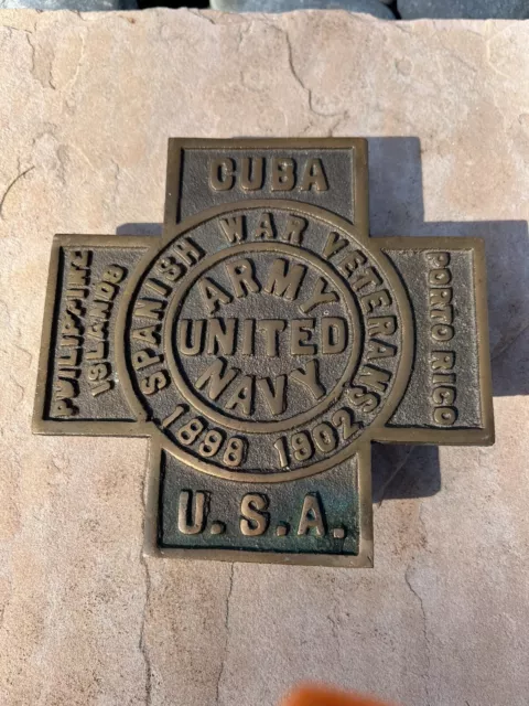 Original Spanish American War 1898-1902 Veterans 6” Square Bronze Honor Plaque