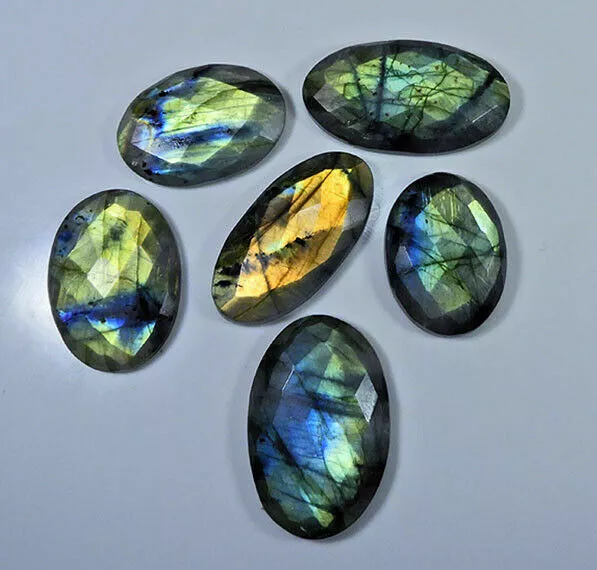 356Cts.Natural Labradorite Checker Cut Oval Cabochon Loose Gemstone 6Pcs Lot