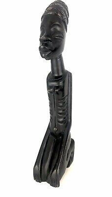 African Nude Ebony Sculpture Tribal Native Seated Woman Rib Cage 15" Vintage