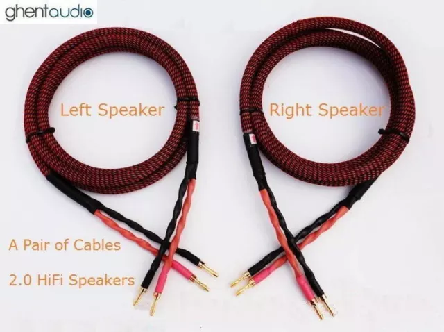 S02 (1m 3ft)---Pair HIFI Audiophile Speaker Cable 4x13awg Home Audio Banana Plug