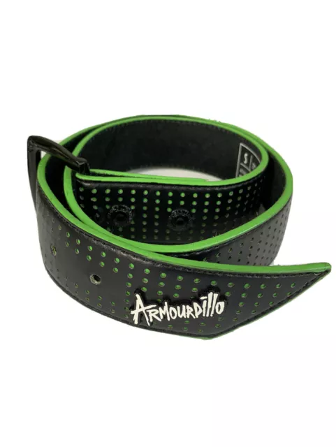 Armourdillo Riddle Lime Green Black Perforated Leather Belt Small 27 - 31”