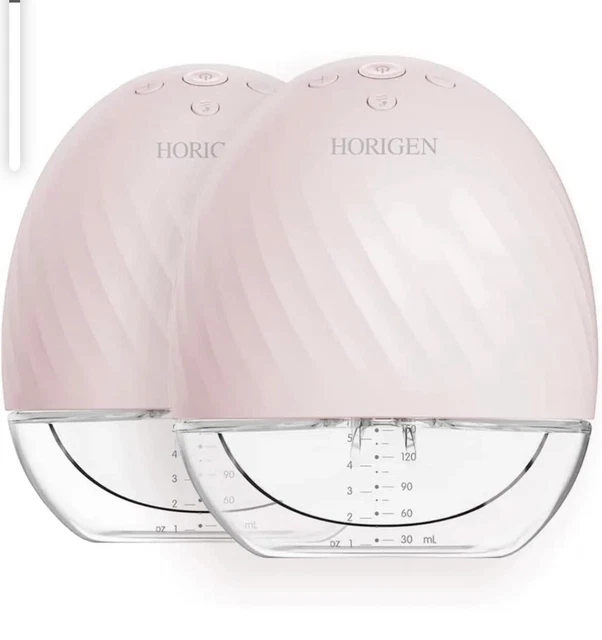 HORIGEN 2pc Double Breast Pump Portable/wearable Electric Breastfeed White NEW