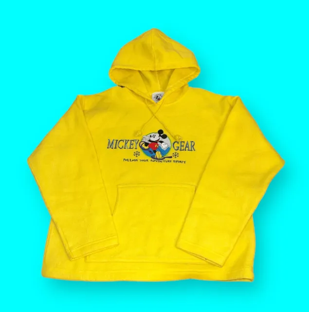 Vintage Disney Mickey Mouse Co Yellow Fleece Hoodie Pull Over Jacket Gear Medium