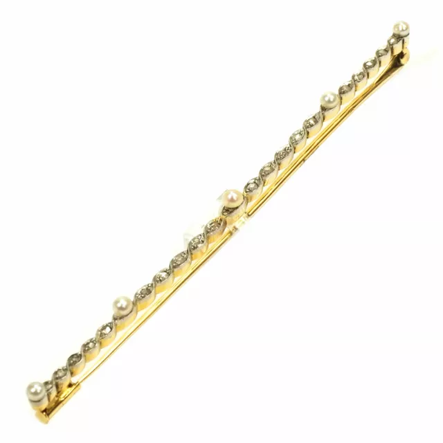 Antike Perl & Diamant Brosche 750 Gold XXL Stabnadel um 1910 Länge 10 cm