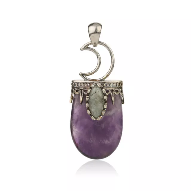 Natural Amethyst Rose Quartz Stone Moon Pendant Energy Reiki Healing Amulet