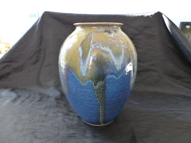 Ancien Grand Vase En Gres Emaille Des Annees 50 - 60 Signature A Identifier