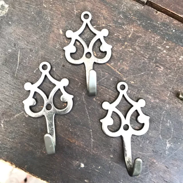 3 French wall hook Antique nickle silver Curtain Tie Back Victorian Scroll pair