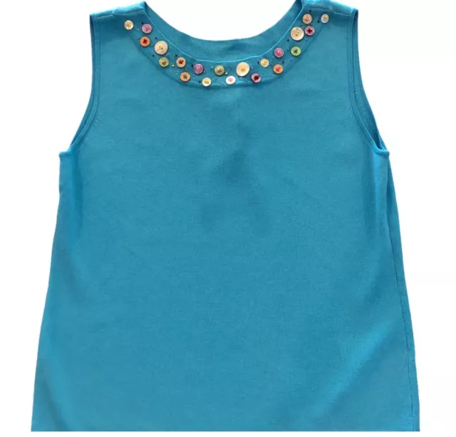 Joseph A Turquoise Shell Tank Top Womens Size XL Knit Embellished Beaded Ladies