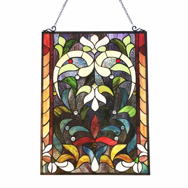 24" Victorian Tiffany Style Stained Glass Hanging Window Panel Suncatcher