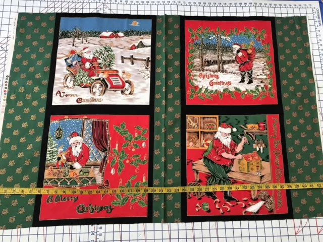 Vintage CHRISTMAS Fabric Santa Reindeer Quilt Squares Panel Holly