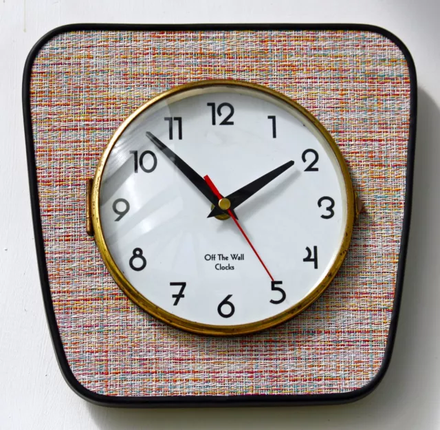 NEW 24cm Vibrant Modern Wall Clock - Mid Century Style Vintage Style Formica