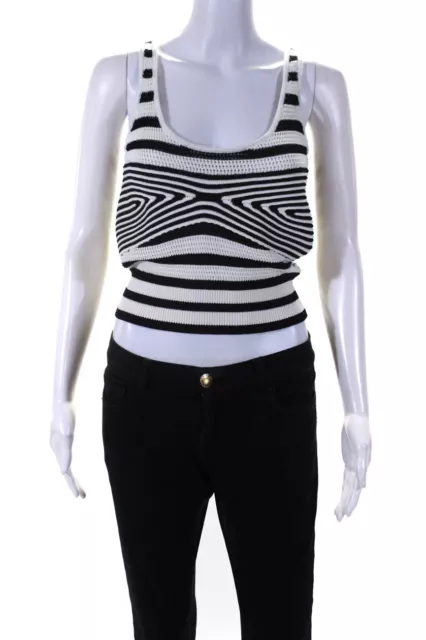 Frame Womens Striped Print Knitted Scoop Neck Sleeveless Tank Top White Size S