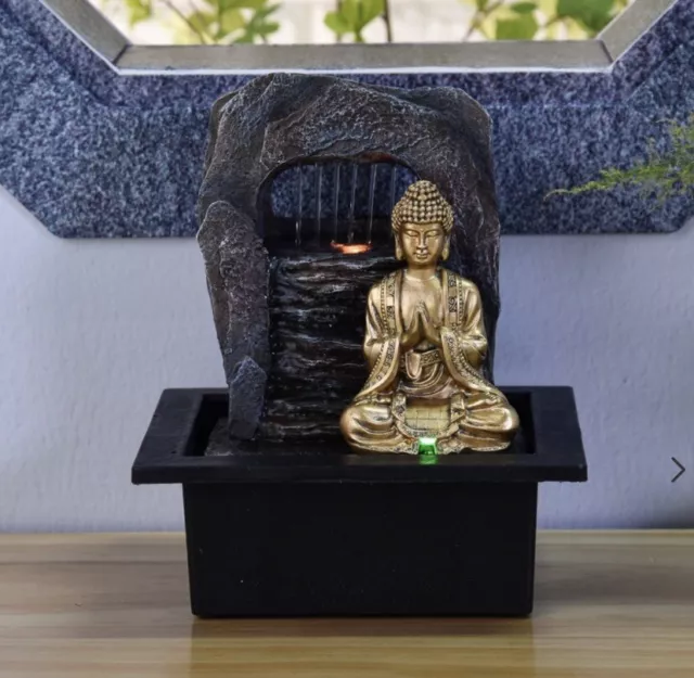 Fontana Da Interno Cascata Zen Rilassante Luce Led Colorata Statua Buddha